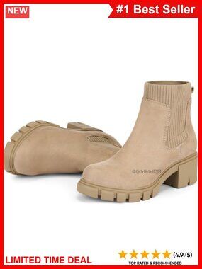 Chelsea Ankle Boots Suede Chunky Heel Slip On Fall Winter Booties